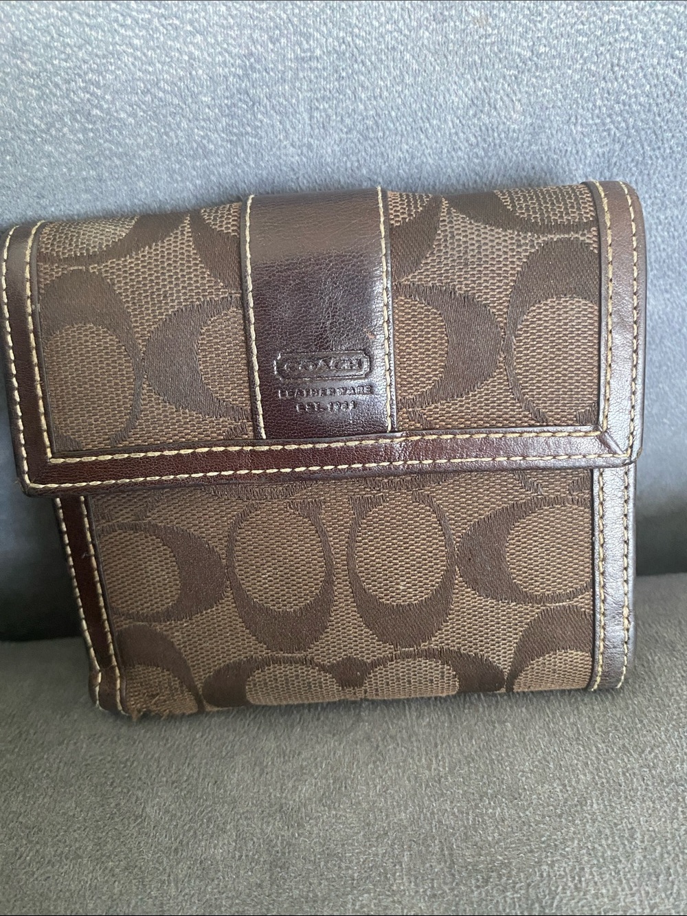 Coach Brown Signature Canvas Compact Wallet